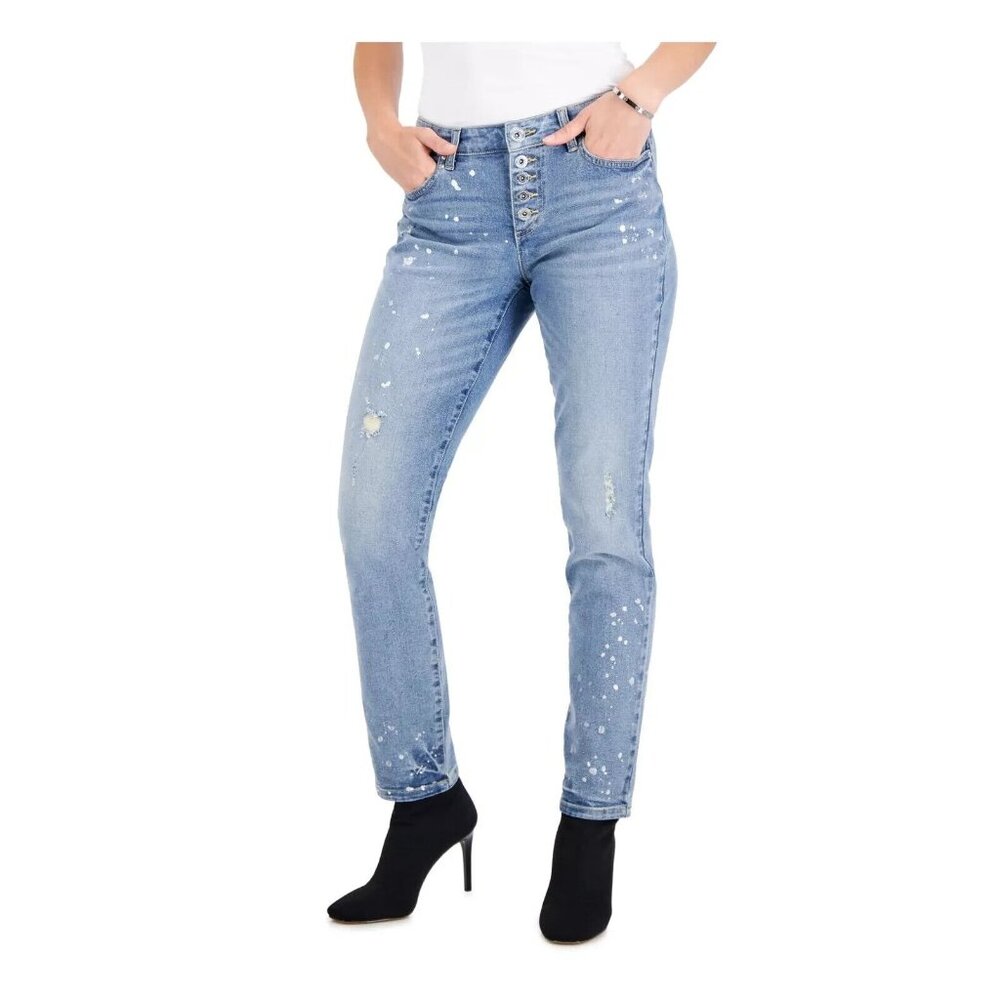 INC Women's Size 10/30 Blue Metallic Mid-rise Straight leg Jeans PM150AFA